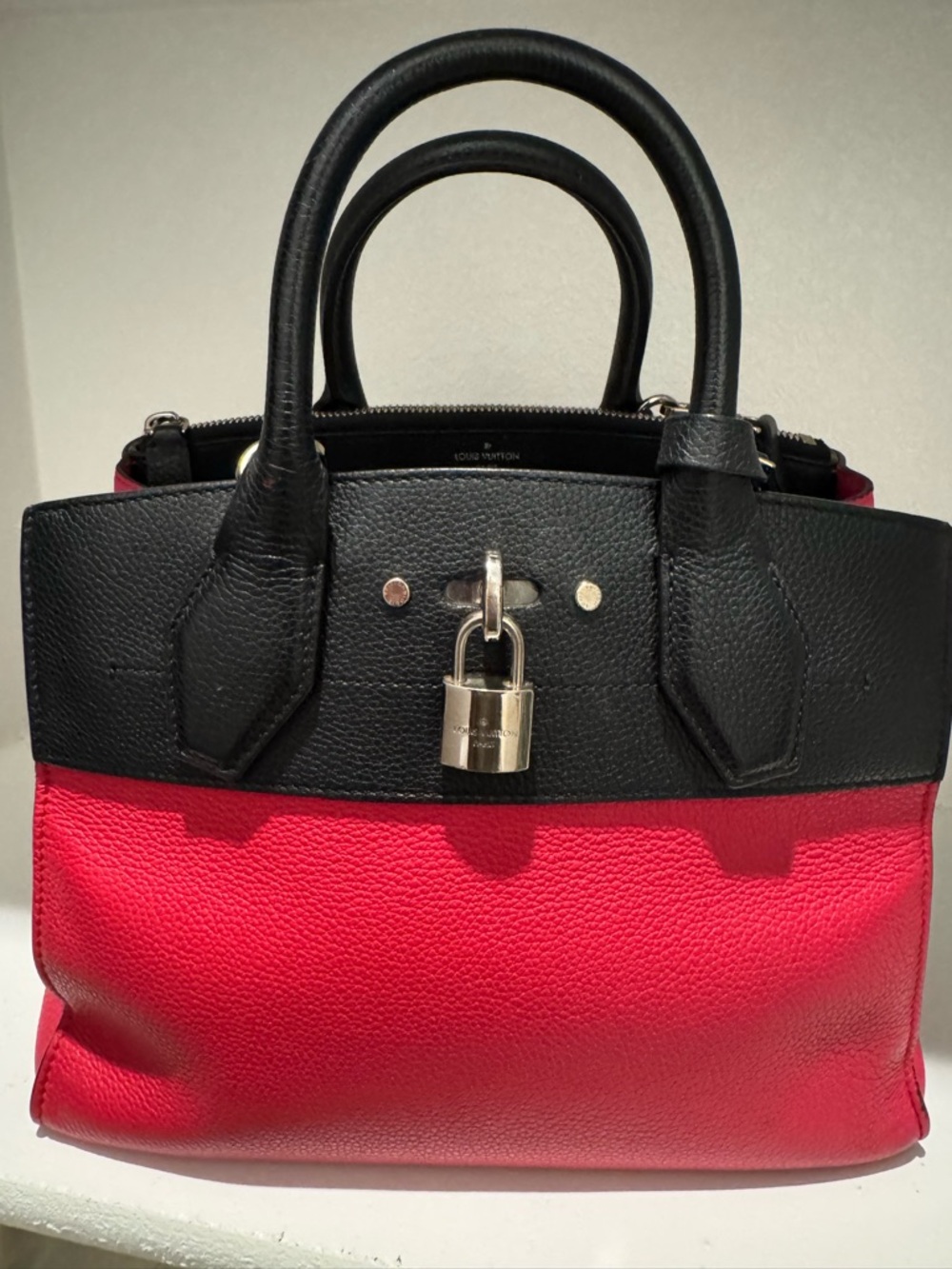 Louis Vuitton Black and Red Two-Tone Leather Satchel